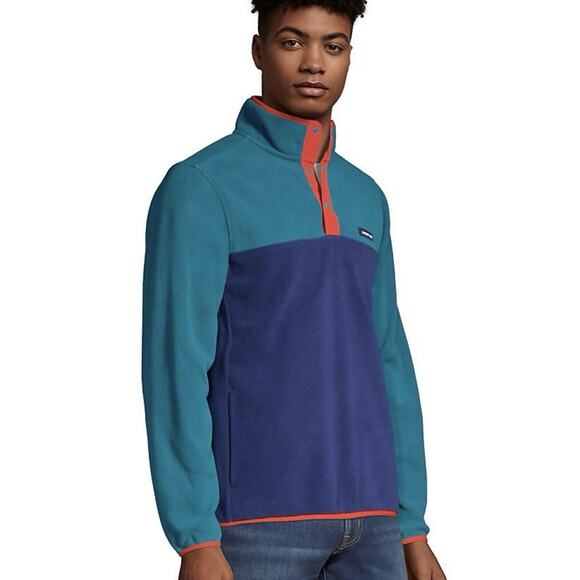 NEW Lands' End Mens Heritage Fleece Snap Neck Pullover Large Colorblock Comfort - Picture 5 of 8
